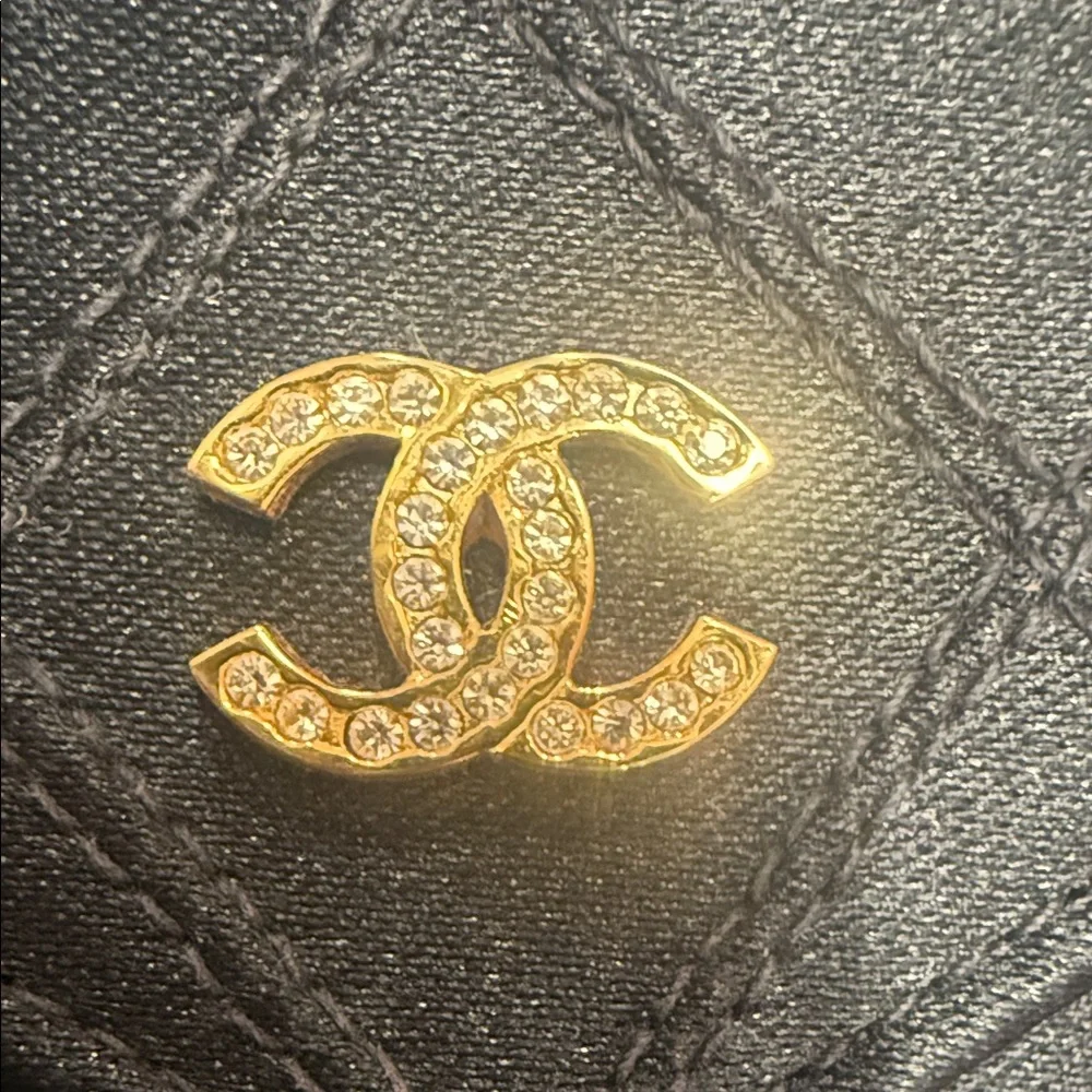 Authentic CHANEL Black Satin Quilted Clutch with Gold Logo - Picture 2 of 12